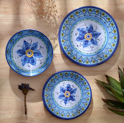 Bộ đồ ăn Melamine, Bộ 12 đĩa và bát, Bộ đồ ăn màu xanh cho 4 bộ đồ ăn cắm trại Máy rửa chén an toàn BPA f