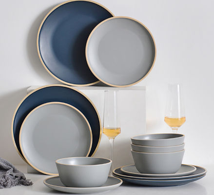 Gufaith Melamine Dinnerware Set,Sets đĩa và bát,Sets đĩa cho 4,Outdoor Dinnerware Set,Blue và màu xám, hiện đại