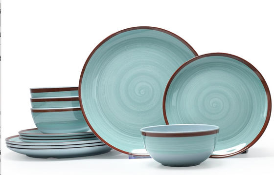 Xanh 12 PC Melamine Dinnerware Set đĩa và bát Morden
