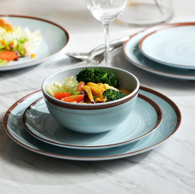 Xanh 12 PC Melamine Dinnerware Set đĩa và bát Morden