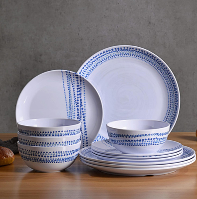 12pcs Melamine trang nhã dụng cụ ăn tối thiết lập máy rửa chén an toàn mưa